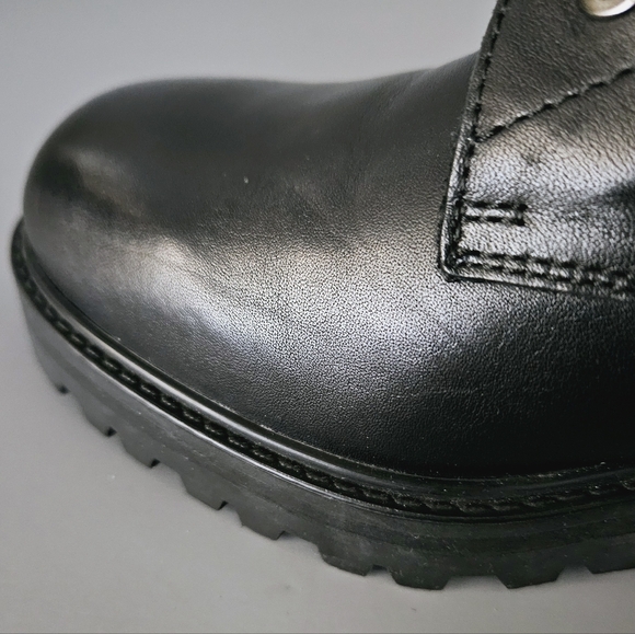 Massimo Dutti Black Leather Lace-Up Boots US 9 EU 40 Combat Biker Ankle Zipper - Picture 12 of 14